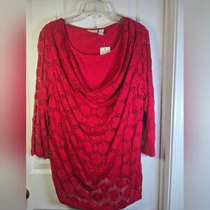 Chico's Red Lace Detail Top